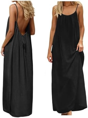 Backless Cami Dress Backless Dress House Dress for Women Sleeveless Long Cami Lounge Dress Backle... | Amazon (US)