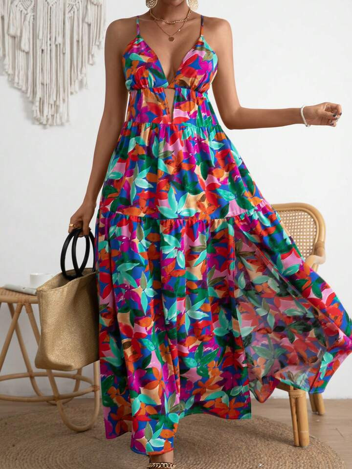 SHEIN VCAY Allover Floral Print Split Thigh Cami Dress | SHEIN