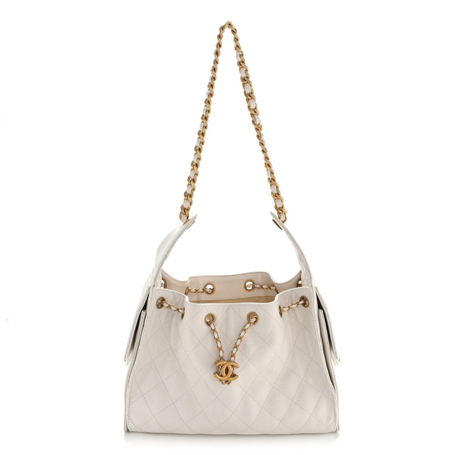 Chanel Caviar Quilted Small Chanel 25 Handbag White 1847983 | FASHIONPHILE (US)