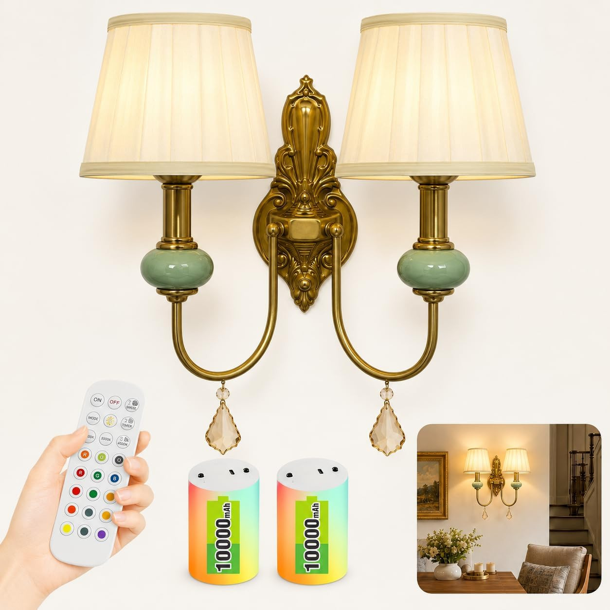 SuperYoPinny Double Wall Sconce Battery Operated, Double Sconce Wall Light | Amazon (US)