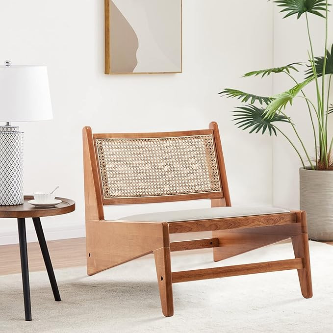 HAOBO HOME Rattan Chair Mid Century Modern Accent Chair Armless Reading Side Chair Living Room Ch... | Amazon (US)