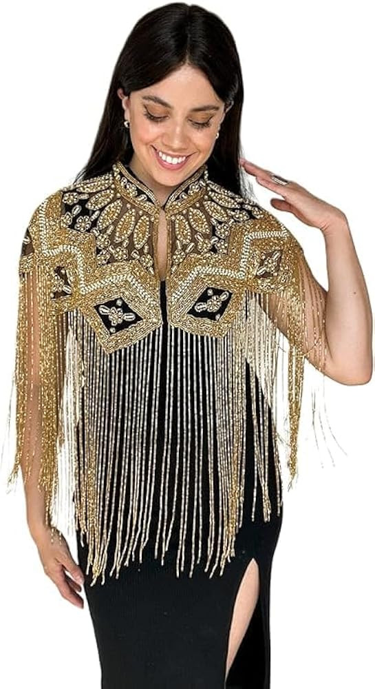 Shawl Wraps Sequin Beaded Evening Cape Bridal Art Deco Embroidered Fringe Bolero Flapper Cover Up... | Amazon (US)
