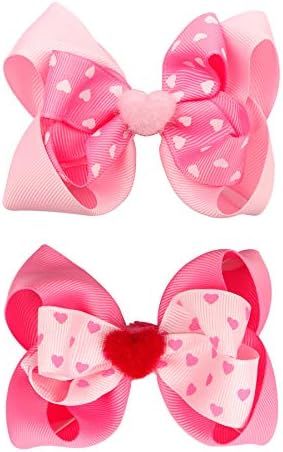 Valentine’s Day Hair Clips Hair Bow for Girls Hair Accessories TSFJ10 (4'' Pink Heart Set) | Amazon (US)