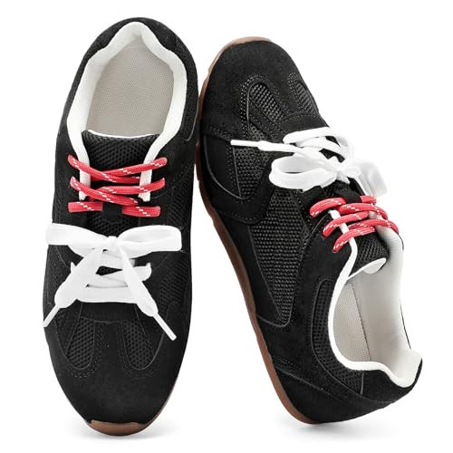 Womens Retro Lace Up Sneakers Fashion Casual Walking Shoes-Size 7.5 Black | Amazon (US)