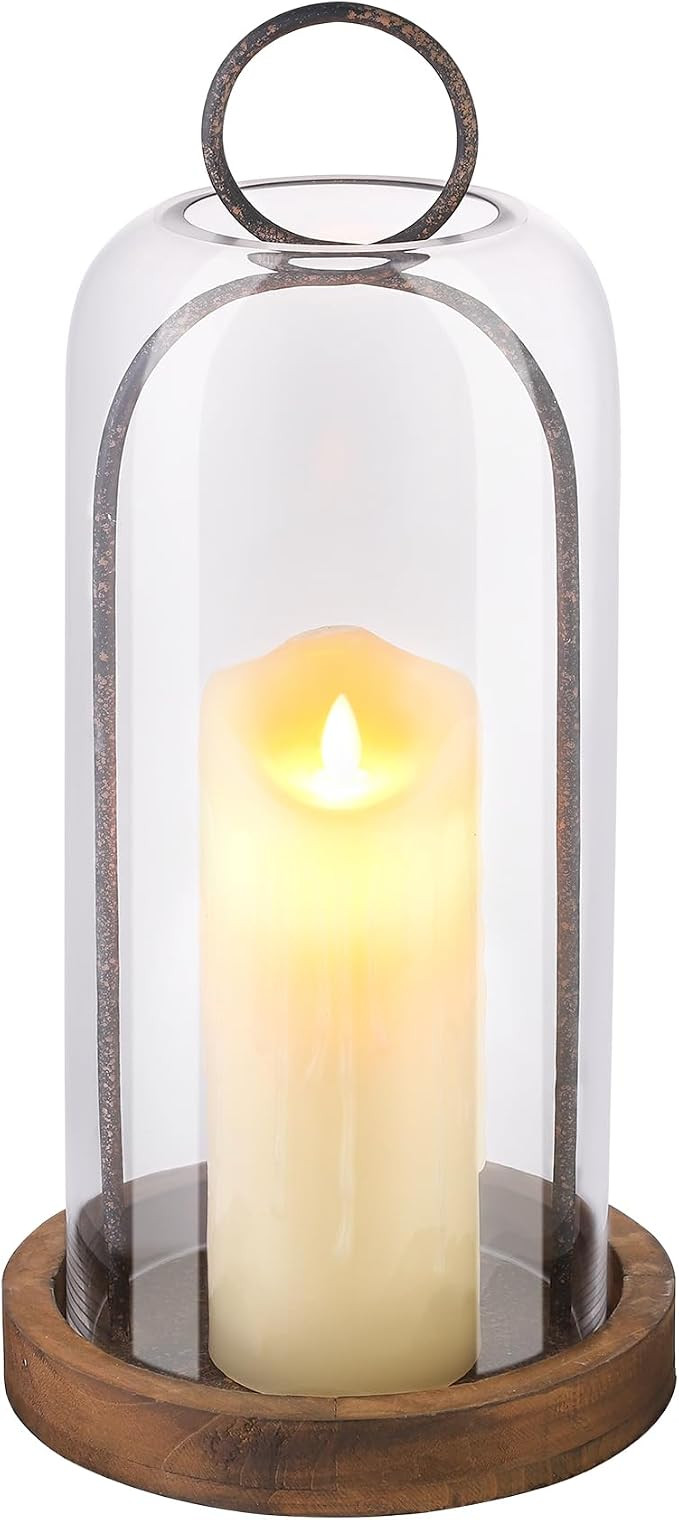 16" High Versatile Rustic Brown Metal Candle Holder with Handmade Sturdy Glass Dome And Shabb Bro... | Amazon (US)