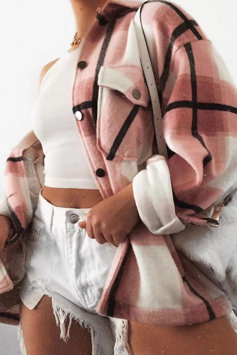 Pink Check Oversized Shacket | Lasula (UK)