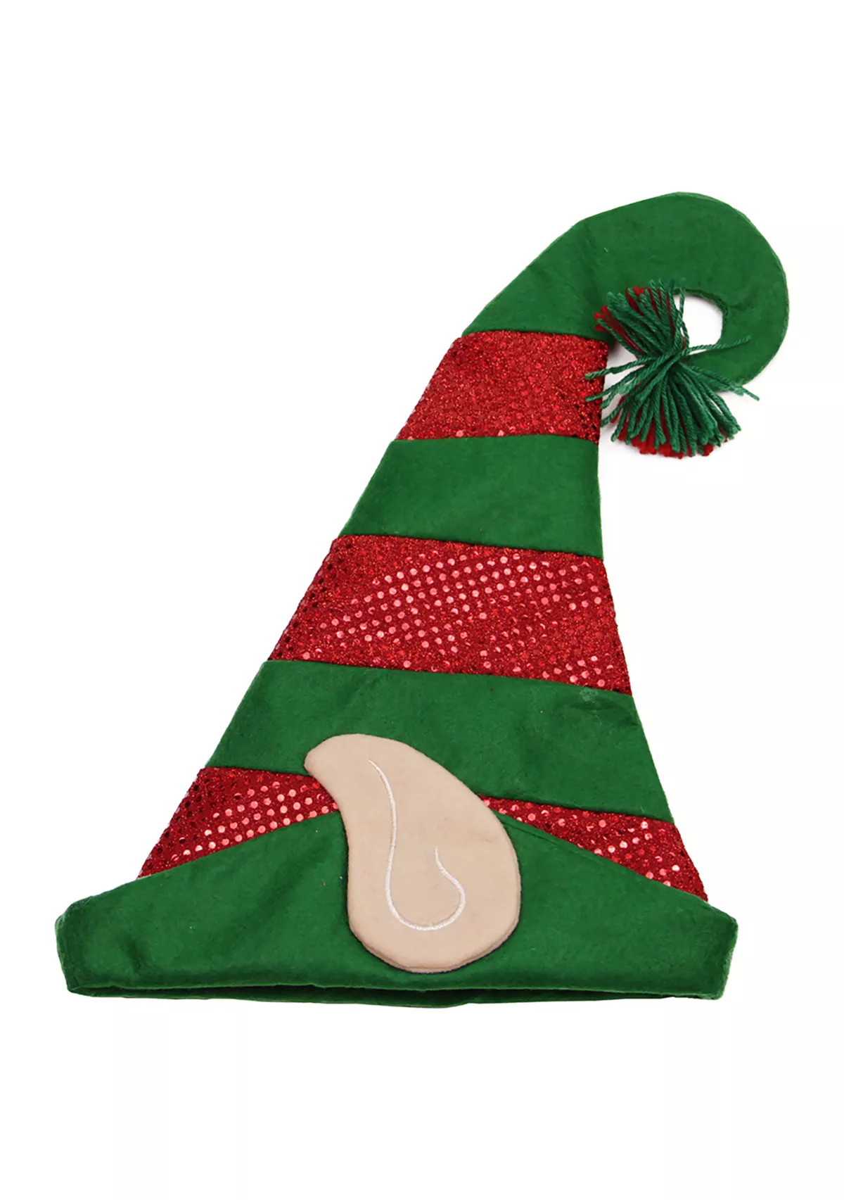 22Inch Green and Red Striped Sequin Unisex Adult Christmas Elf Hat Costume Accessory - One Size | Belk