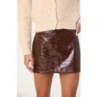 ASTR the Label | Savana Faux Croc Leather Skirt in Brown | Size L | ASTR The Label (US)