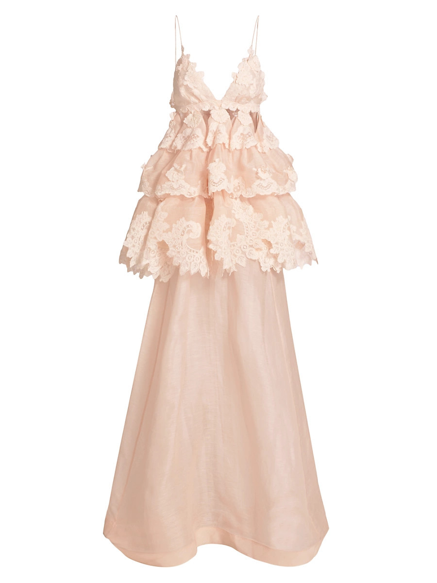 Women's Crush Tiered Lace A-Line Gown - Pale Pink - Size 4 | Saks Fifth Avenue
