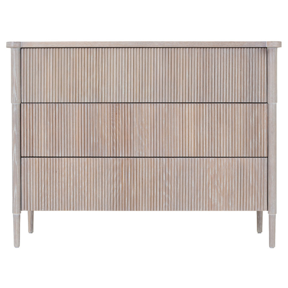 Alessandra Modern Classic Beige Oak Wood 3 Drawer Bachelor Chest Dresser | Kathy Kuo Home