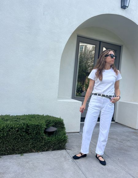 White on white, perfect white T-shirt, all white outfit, French girl aesthetic, French girl outfit, cool Mom style, cool mom outfit, over 40 style, 40 outfit, Mom uniform, Mary Jane flats, summer flats, ballet flats 

#LTKFindsUnder50 #LTKOver40 #LTKFindsUnder100