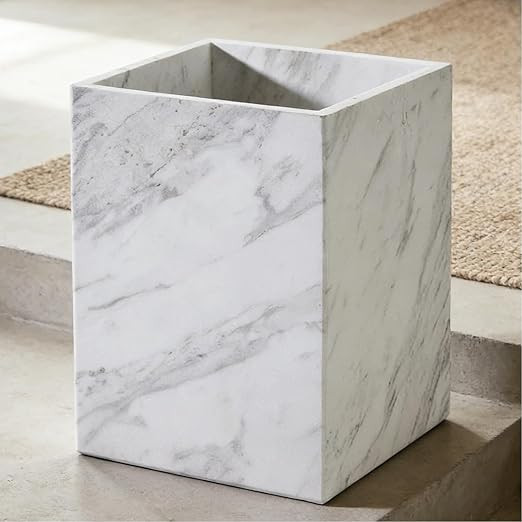 White Marble Wastebasket, Natural Rectangular Trash Can, Luxury Durable Real Stone Storage Basket... | Amazon (US)