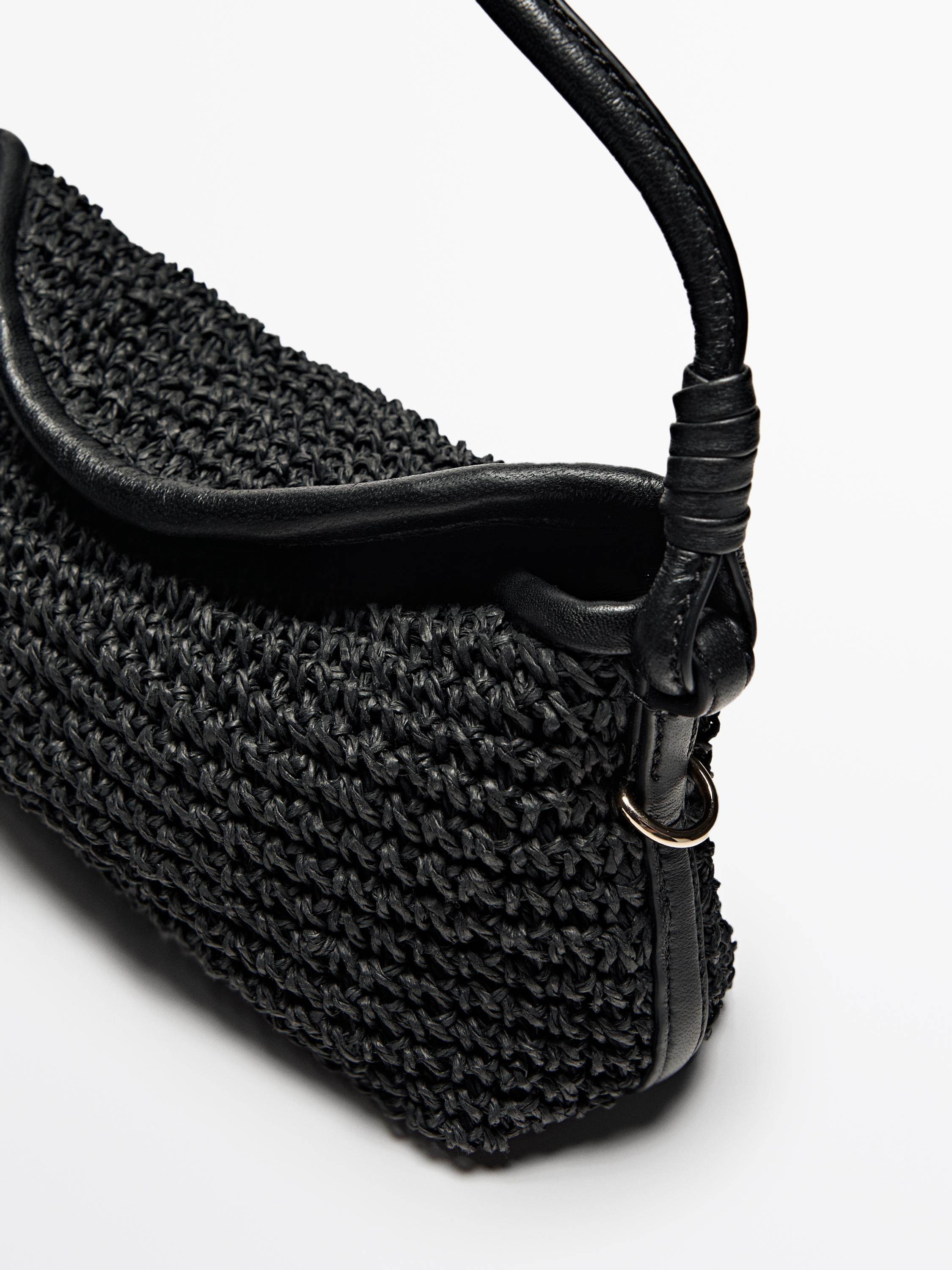 Woven paper mini satchel bag | Massimo Dutti UK