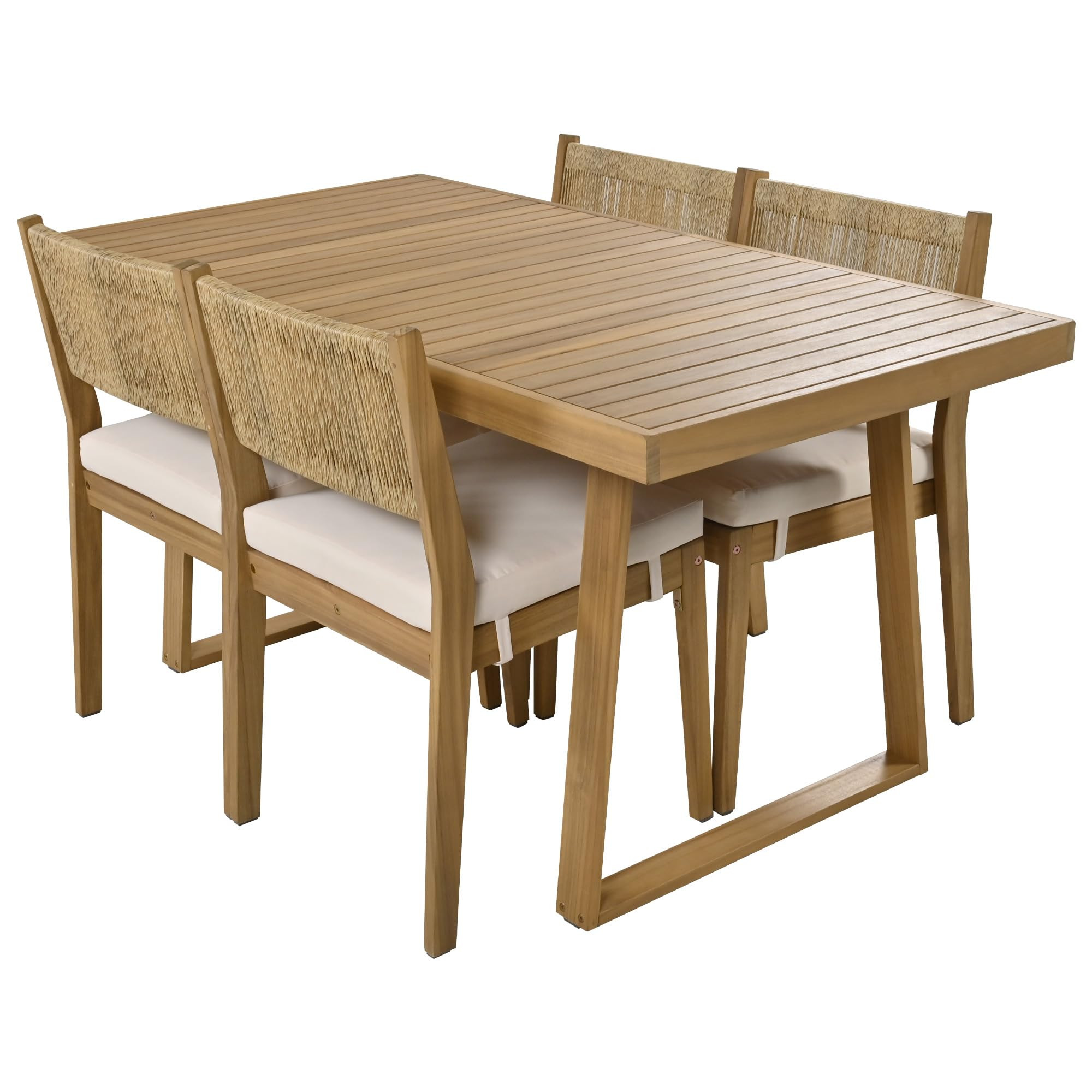 Merax Wood Outdoor Dining Table Set for 4,All Weather Patio Chairs with Soft Cushions and Jute Ro... | Amazon (US)