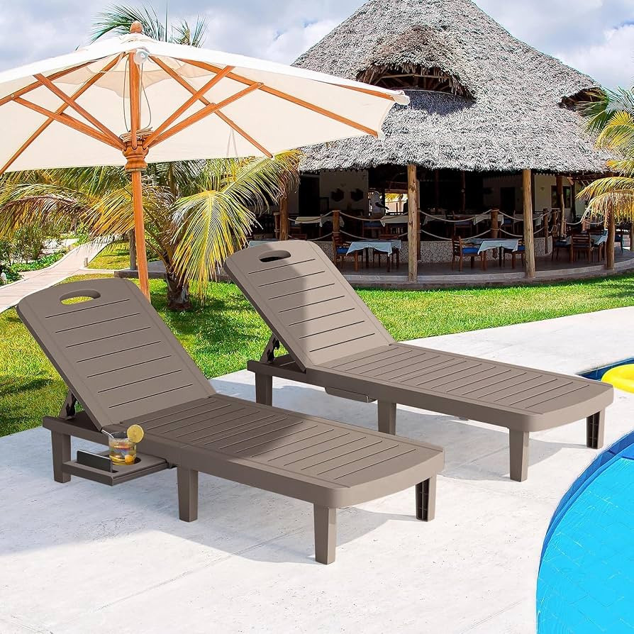 Outdoor Chaise Lounge Set of 2, Waterproof Resin Lounge Chairs for Outside w/Adjustable 5 Positio... | Amazon (US)