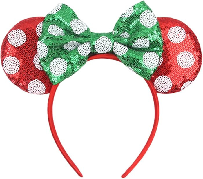 ANIUHL Christmas Mouse Ears Headband Polka Dot Hairband Sequin Bow Hair Hoop Headpiece for Party ... | Amazon (US)