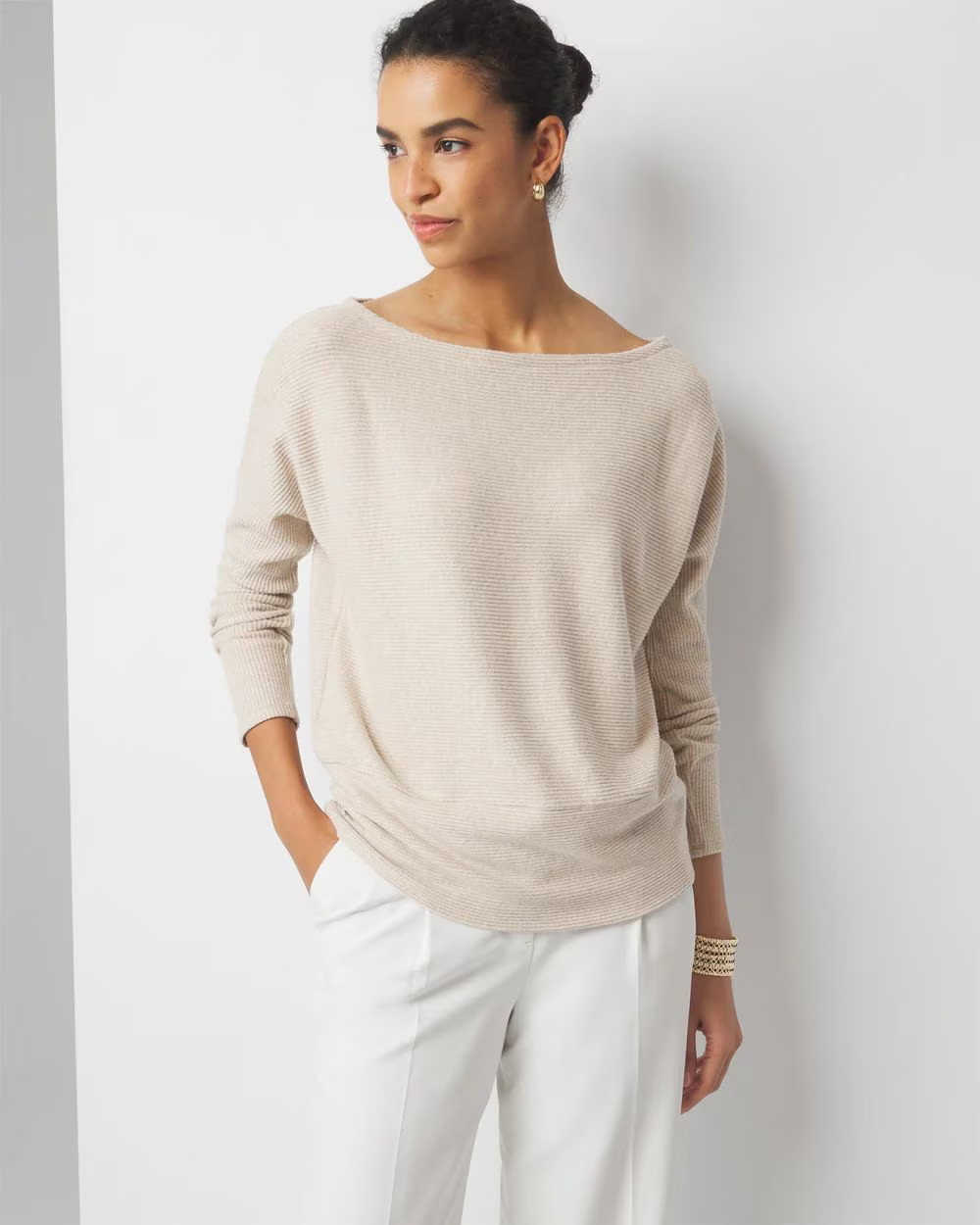 Off-The-Shoulder Ribbed Snit Pullover | White House Black Market