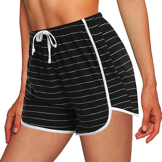 Wayleb Womens Workout Shorts Casual Cotton Summer Elastic High Waist Yoga Sports Biker Shorts wit... | Amazon (US)