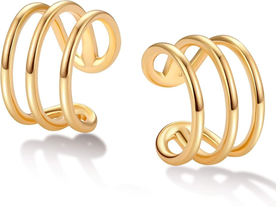 Mevecco Gold Ear Cuff Earring 18K Gold Plated Non Pierced Ear Cartilage Clip on Wrap Hoop Tiny Ch... | Amazon (US)