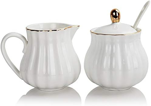 SWEEJAR Royal Ceramic Sugar and Creamer Set, 3 Piece Set with Cream Pitcher, Sugar Bowl, Sugar Se... | Amazon (US)