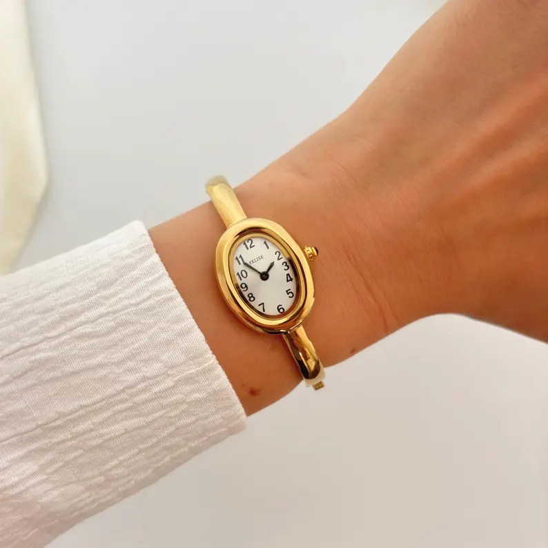 Gold Bangle Watch, Vintage Oval Bracelet Style, Ladies Wrist Watch | Etsy (US)