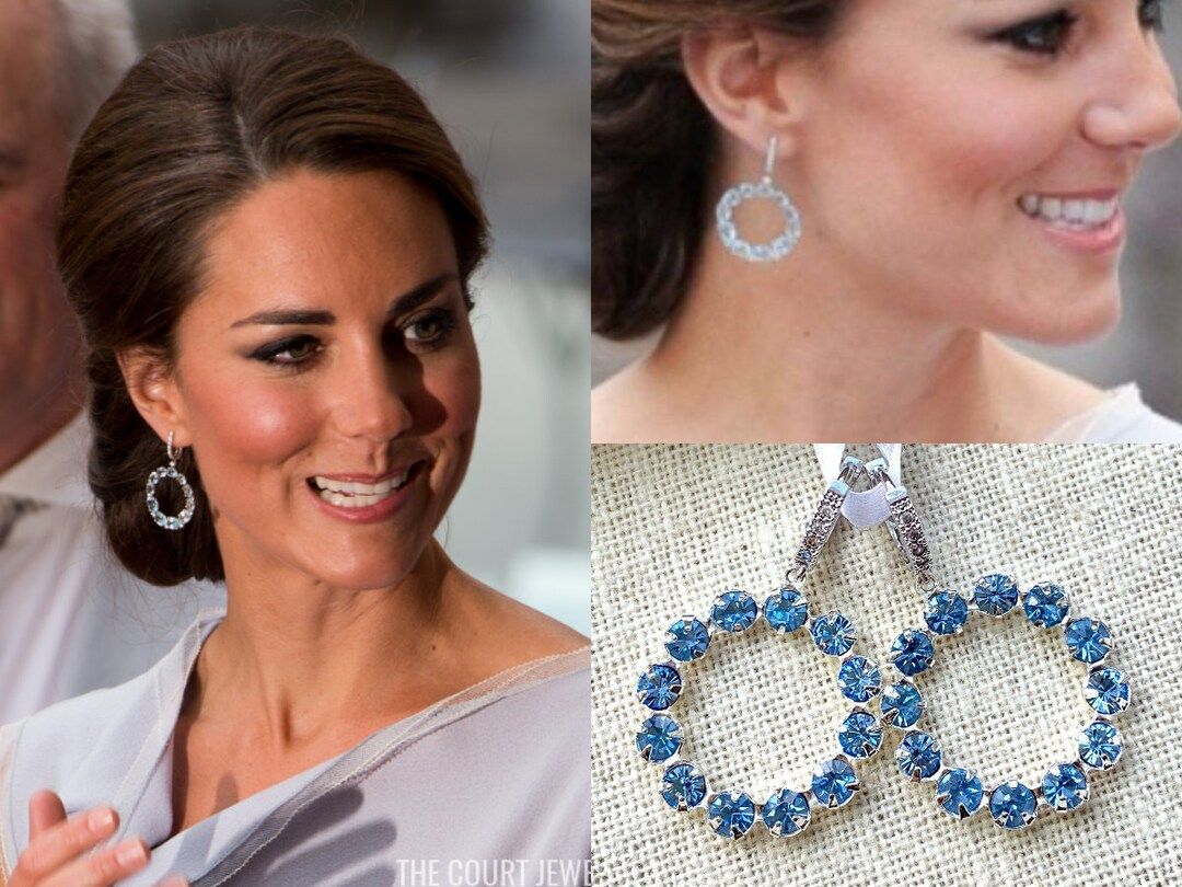 Kate Middleton Light Sapphire Rhinestone Crystal Silver Hoop Replikate Pave Cubic Zirconia Rhodiu... | Etsy (US)