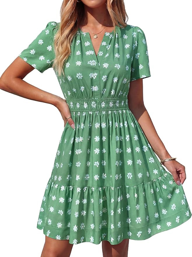 BTFBM Summer Dresses for Women 2026 Lightweight Casual Short Sleeve Floral Mini Dress A Line Beac... | Amazon (US)