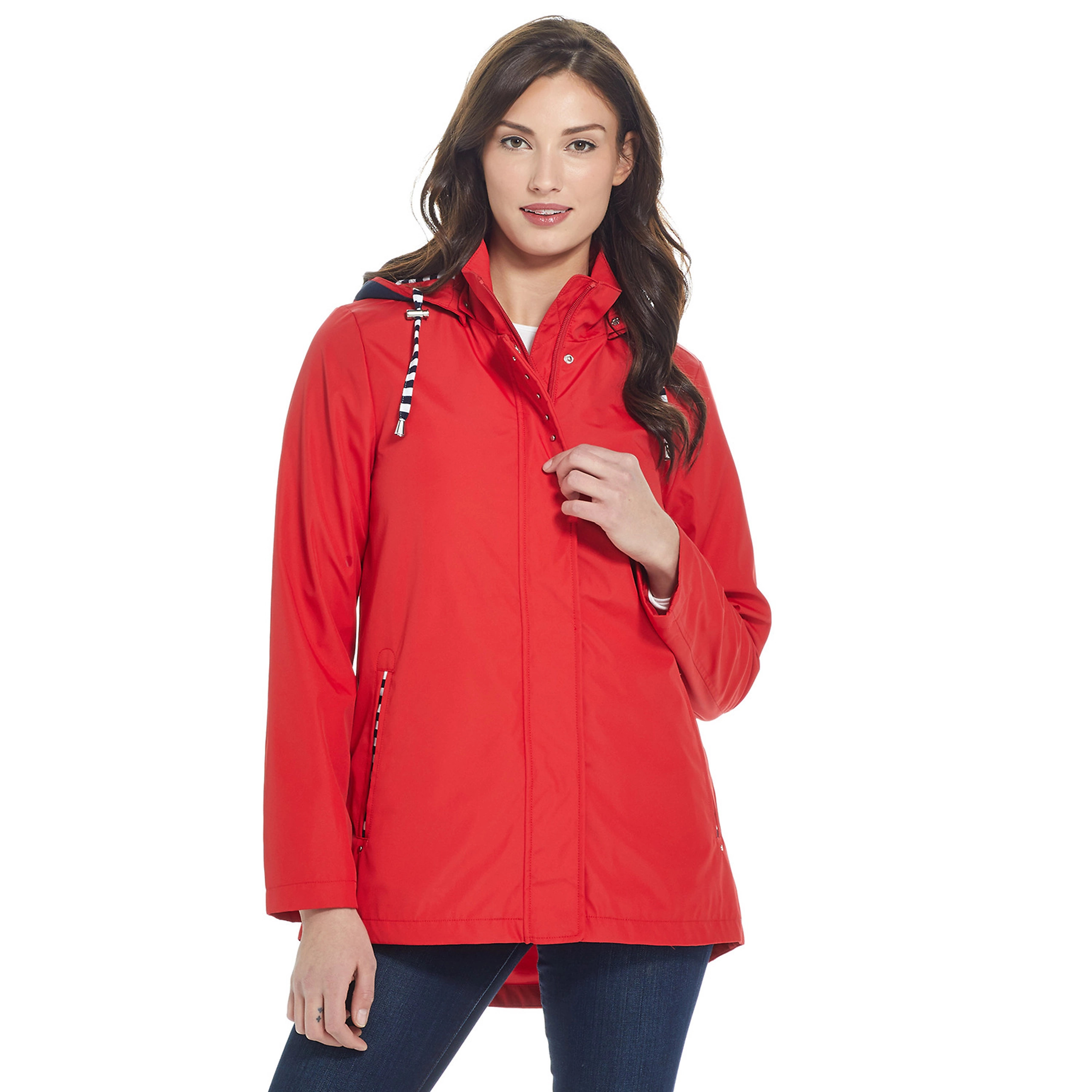 Women's Weathercast Striped-Trim A Line Rain Coat | Kohl's