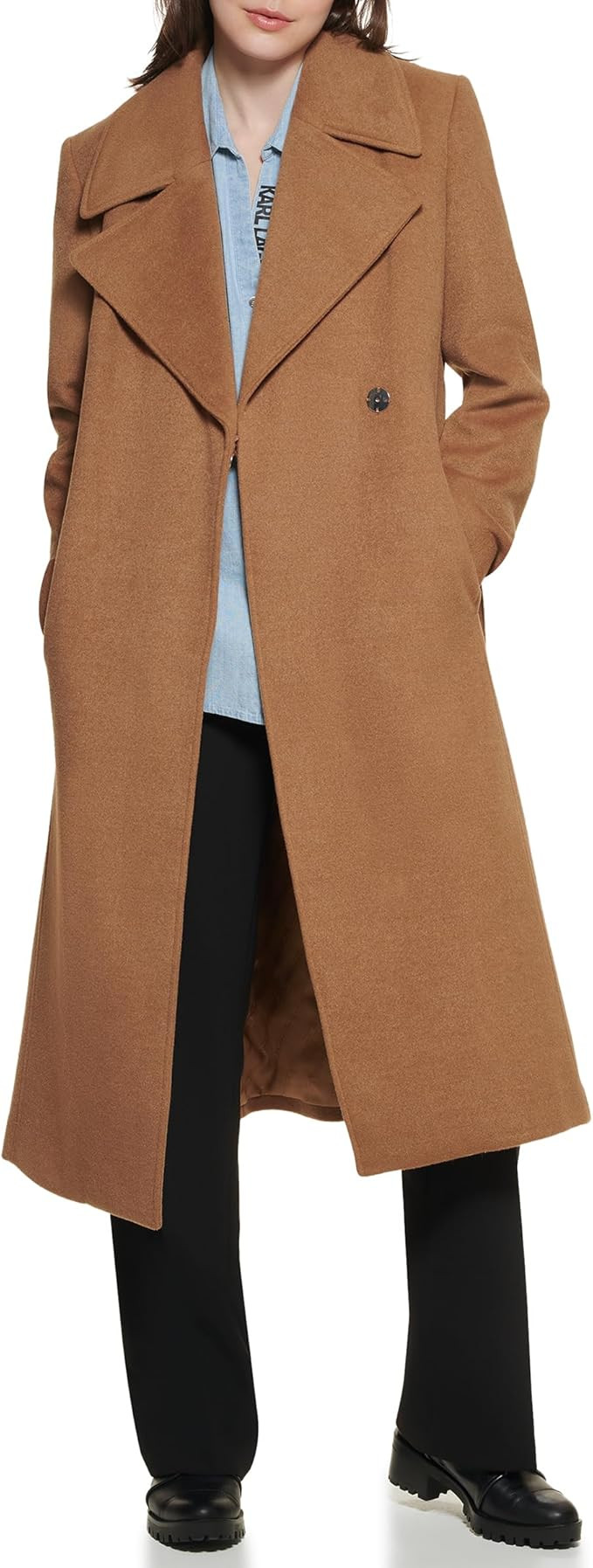 KARL LAGERFELD Women's Luxe Twill Classic Belted Maxi | Amazon (US)