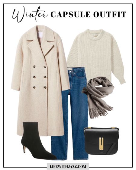 Winter capsule outfit in light tones 

Madewell jeans on sale - I size down 
Long woolen coat xs - on sale! 
Gray sweater 
Fringed comfy scarf 
Leather tote - almost sold out! 
Heeled boots 

Capsule wardrobe / light minimalist outfit

#LTKworkwear #LTKunder100 #LTKsalealert