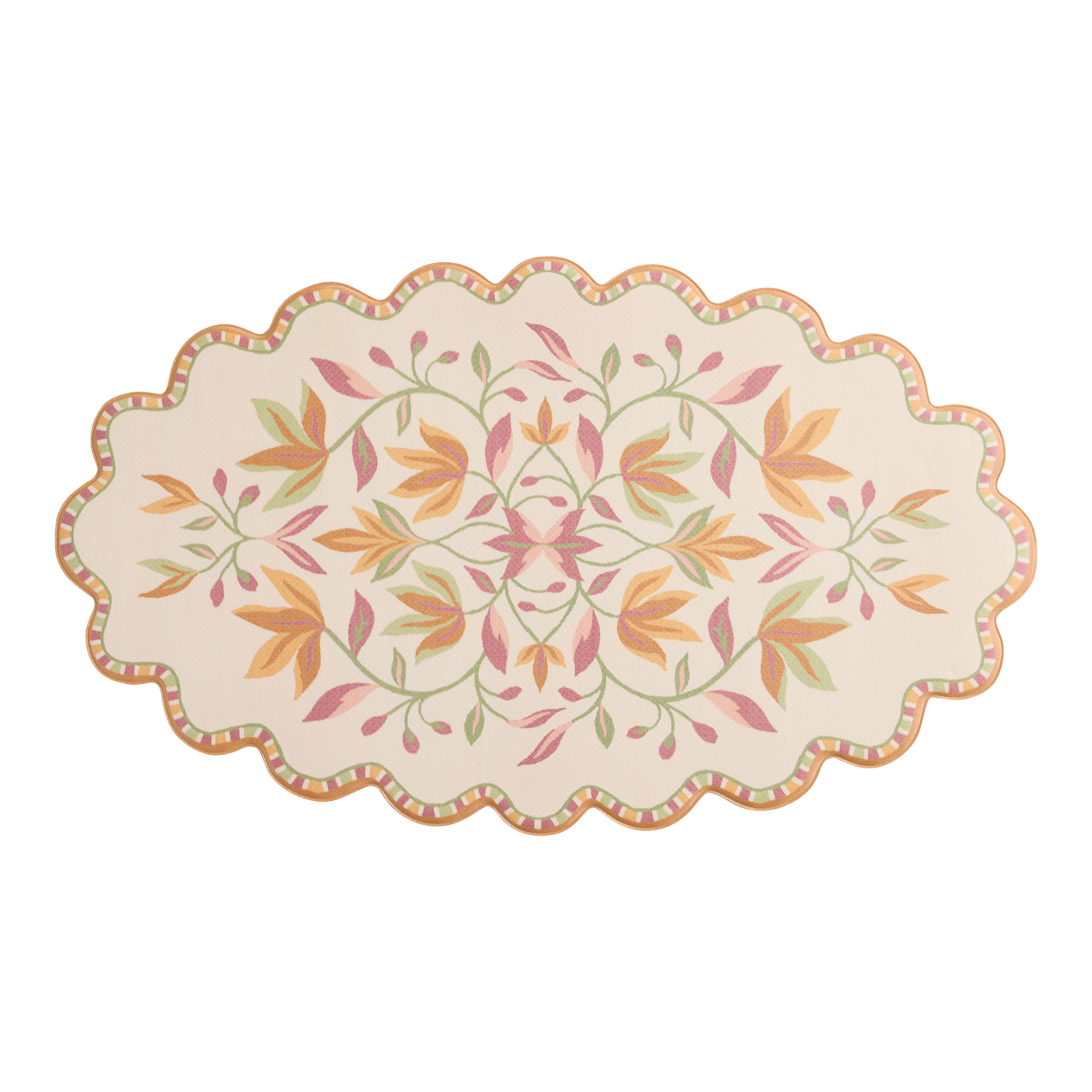 Oval Warm Multicolor Floral Wavy Nonslip Kitchen Floor Mat | World Market