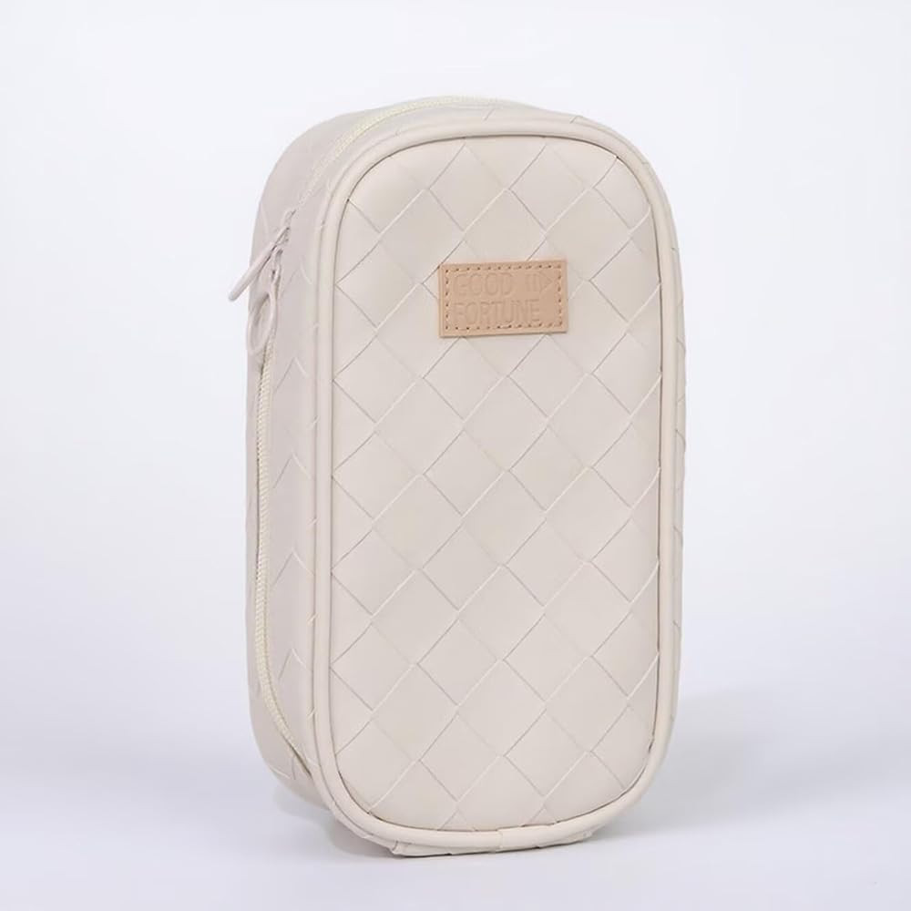 Woven - Texture Faux Leather Pencil Case, Large - Capacity Stationery | Amazon (US)