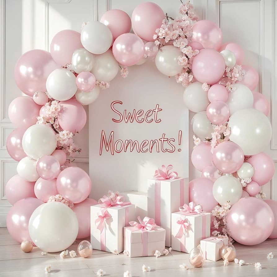 Pink and White Balloons Arch Kit, Double Stuffed Pearl Pink White Sand Balloons Light Pastel Pink... | Amazon (US)