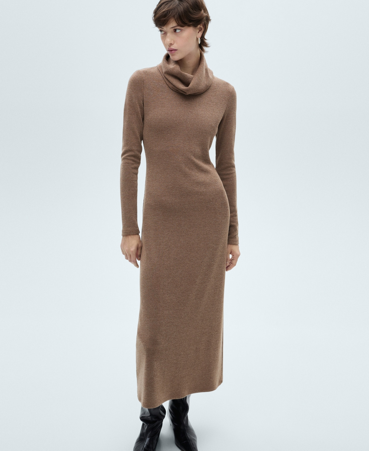 Mango Women's Knitted Turtleneck Dress - Brown | Macy's