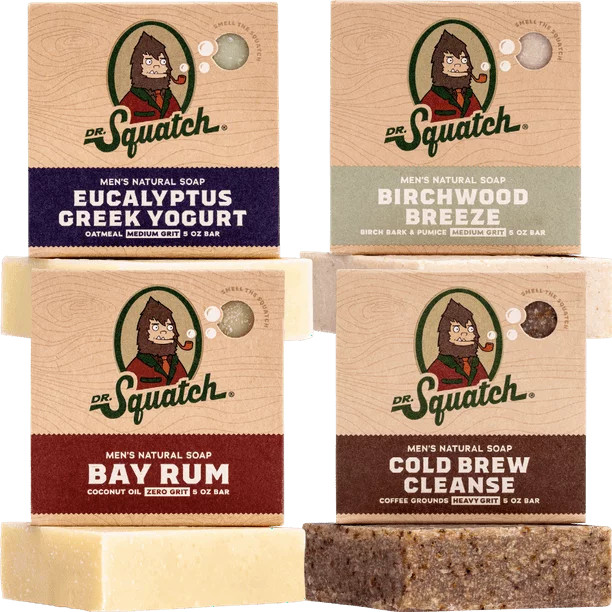 Dr. Squatch Men's Soap Variety 4 Pack - Men's Natural Bar Soap - Cold Brew Cleanse, Birchwood Bre... | Walmart (US)