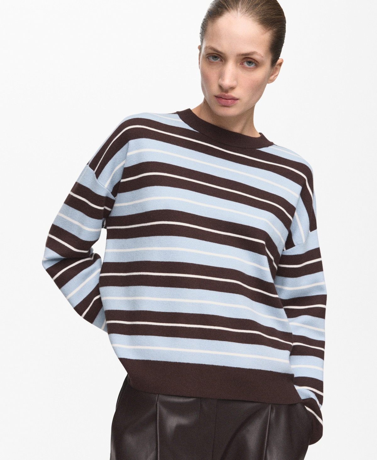 Mango Women's Oversized Striped Sweater - Chocolate | Macy's