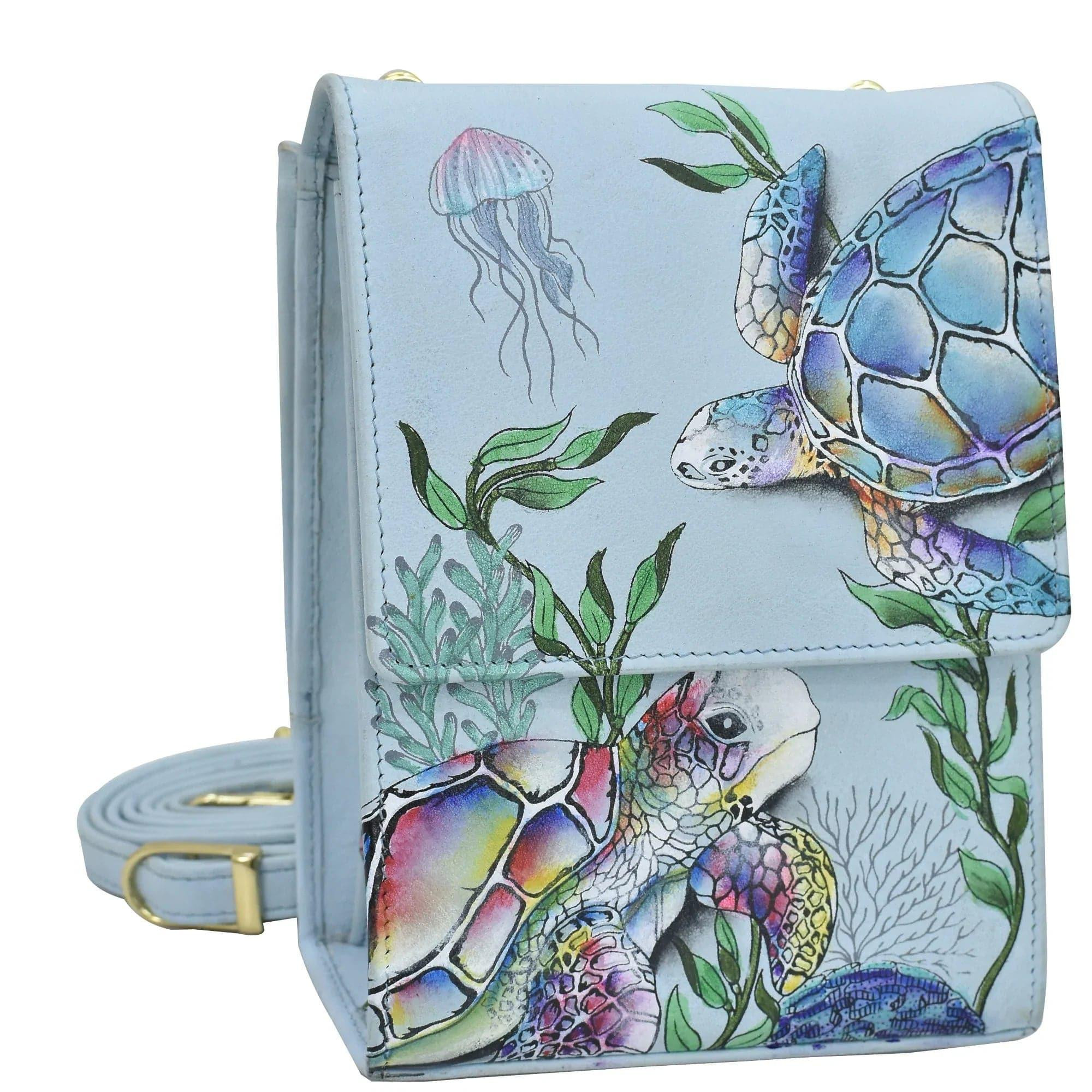 Buy Underwater Beauty Leather Hand Painted Triple Compartment Crossbody Organizer - 412 \u2013 An... | Anuschka 