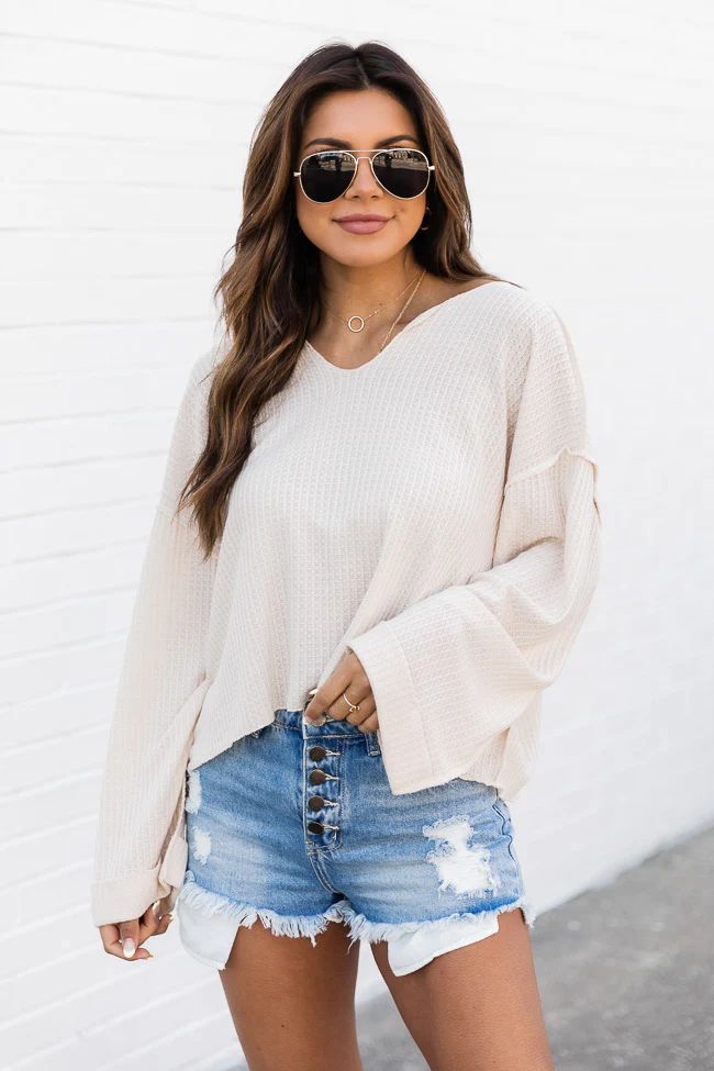 Trending Love Beige Waffle Knit Blouse | The Pink Lily Boutique