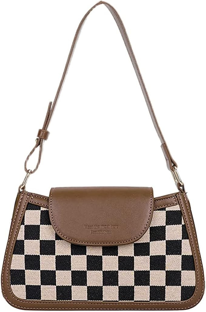 RTGGSEL Women's Contrast Color Plaid Striped Saddle Crossbody Shoulder Underarm Satchel Handbag T... | Amazon (US)