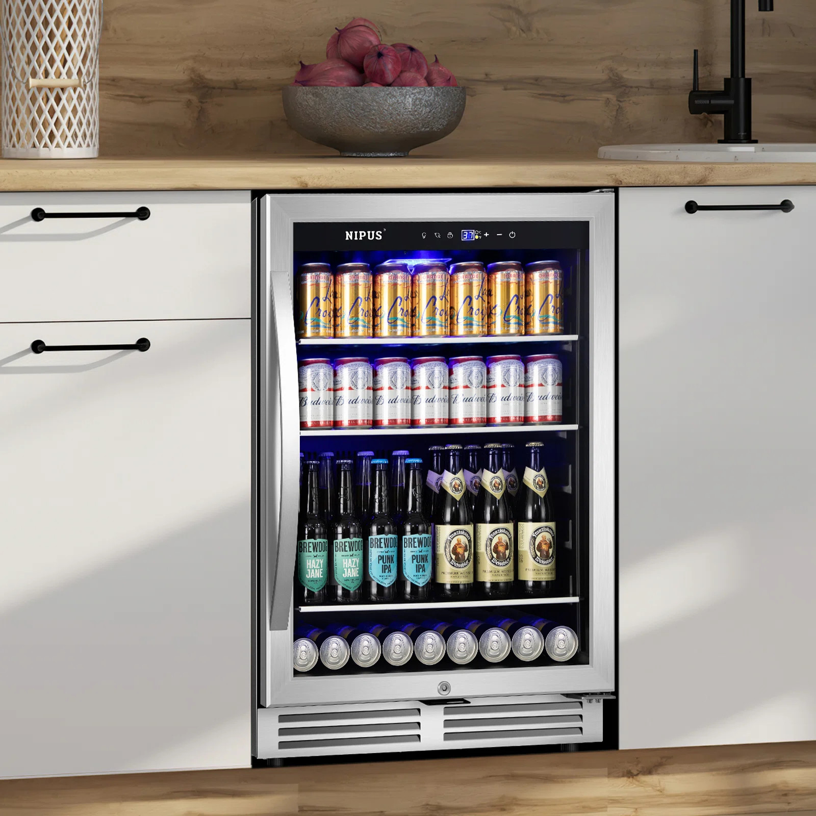 24 Inch Beverage Refrigerator Cooler, 190 Can Built-In and Freestanding with Glass Door, LED Ligh... | Wayfair North America