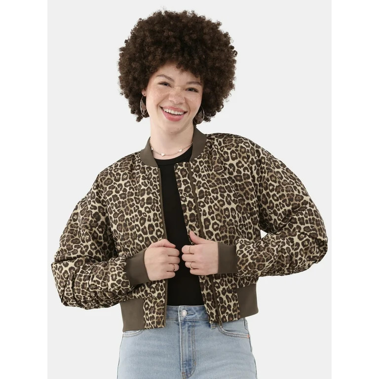 No Boundaries Print Bomber Jacket, Women’s | Walmart (US)