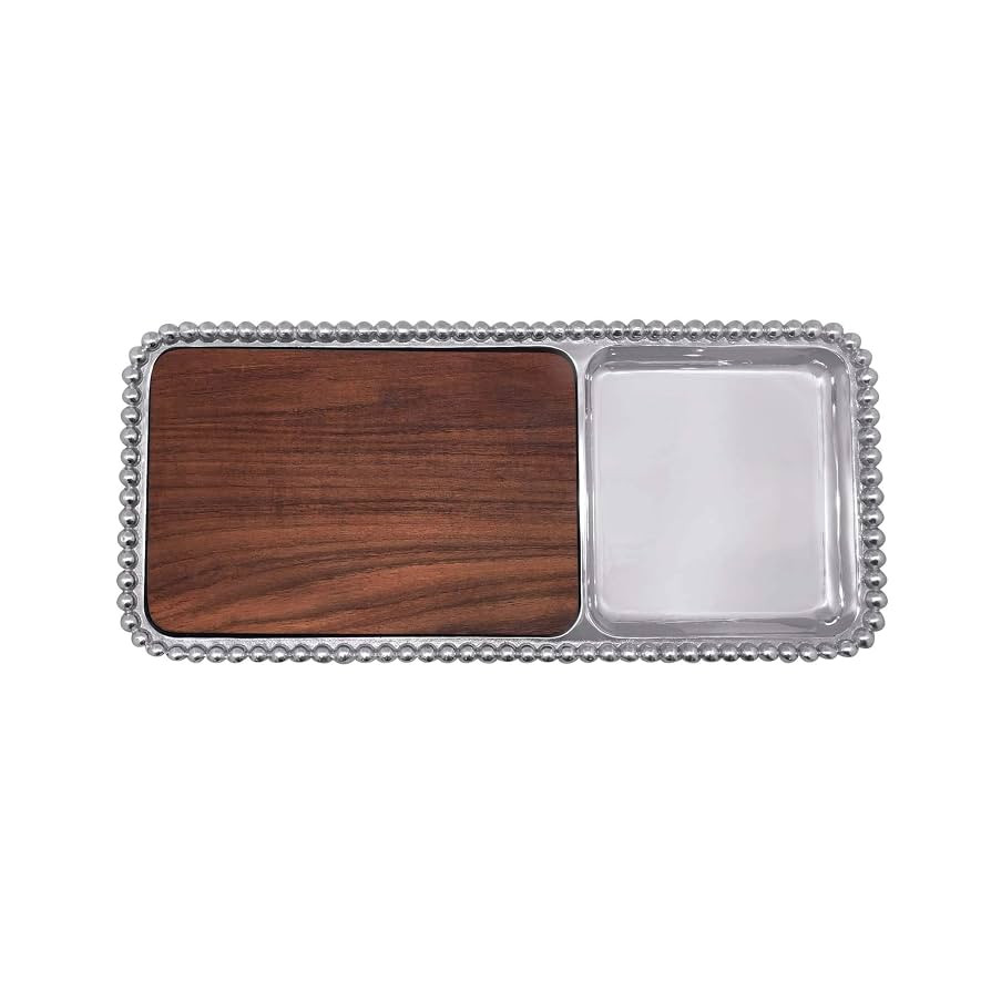 MARIPOSA Pearled Cheese and Cracker Server with Dark Wood Insert, Silver | Amazon (US)