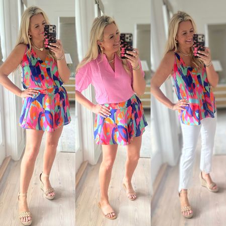 One matching cami and shorts set, three ways to wear the pieces. Wearing a size small in tops, size small in shorts and a size 4 in jeans. All pieces run true to size. Code FANCY15 will get you 15% off  

#LTKstyletip #LTKsalealert #LTKunder100