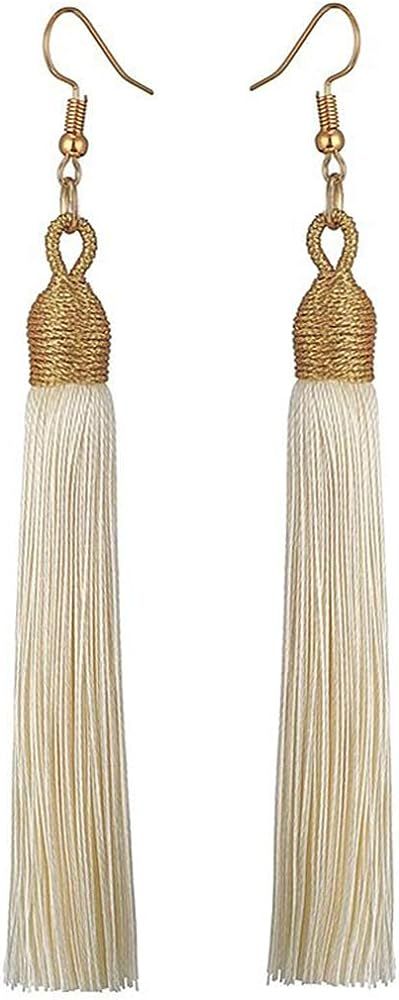 KLFrogPond Boho Thread Long Tassel Dangle Drop Colorful Fringe Earrings Silk Fabric Ethnic Vintag... | Amazon (US)