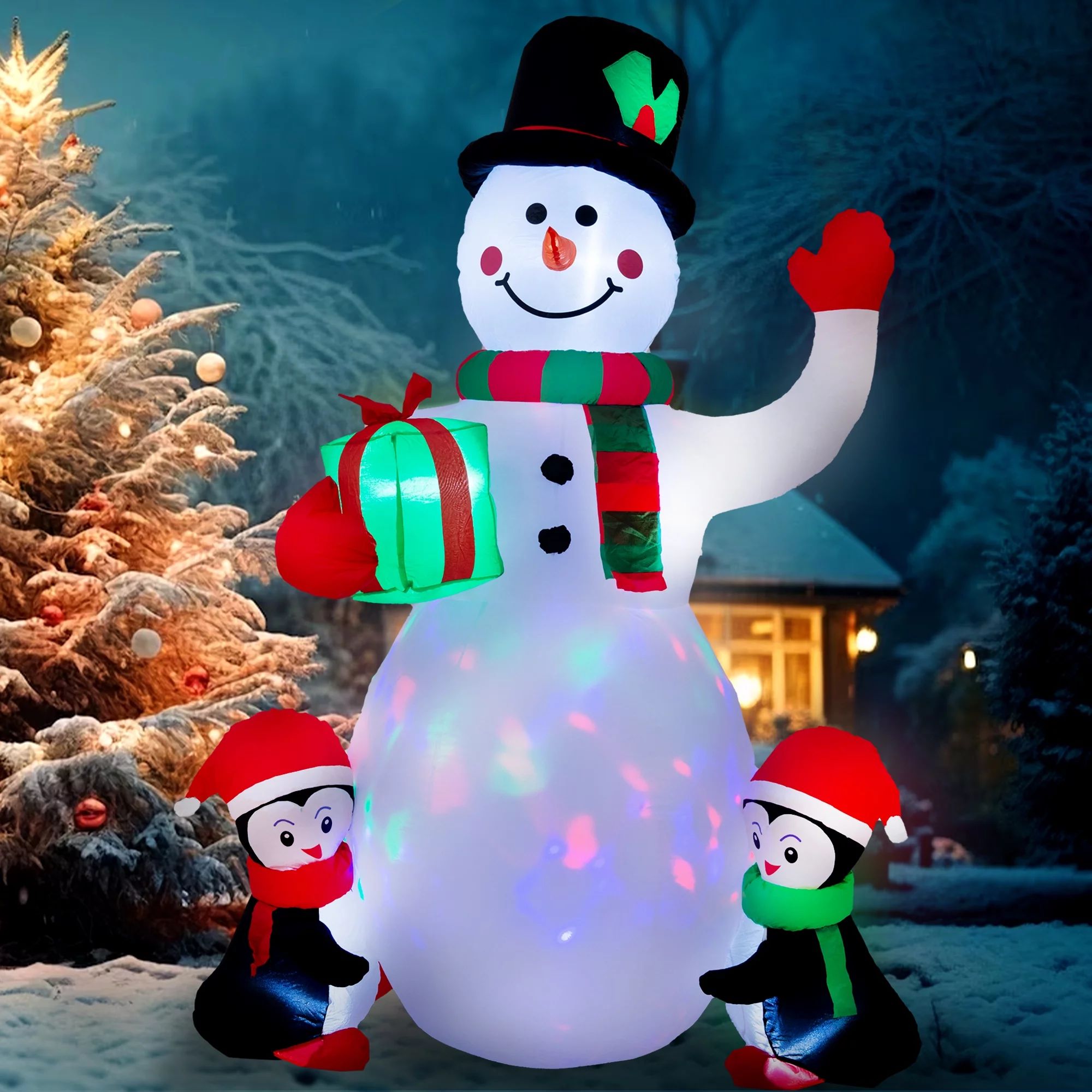 Yexmas 6.3FT Christmas  Inflatable Snowman with Penguins Gift Box, Blowup Christmas Decoration wi... | Walmart (US)