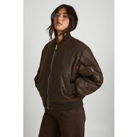 boohoo Women's Vintage Look Faux Leather Oversized Bomber Jacket in Brown | Size: 12 | boohoo (US & Canada)