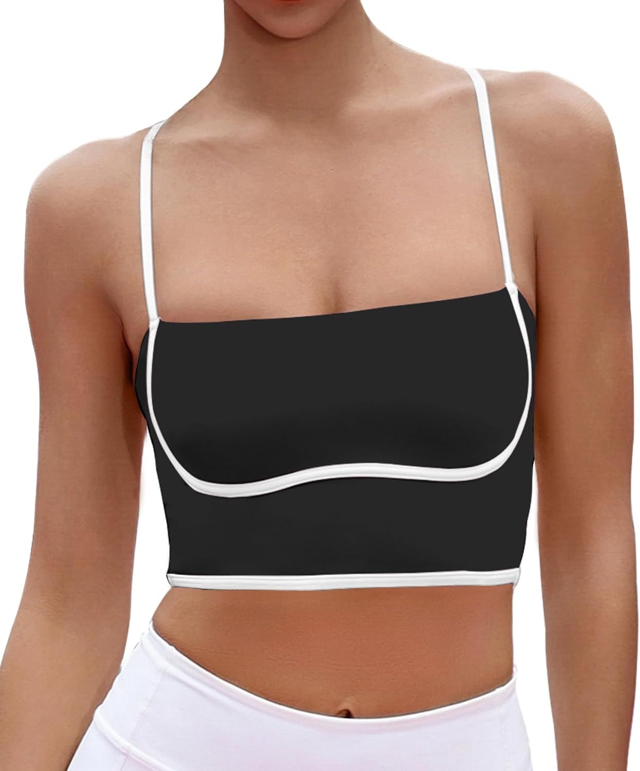 Everrysea Workout Tops for Women Open Back Longline Sports Bra Square Neck Tank Strappy Crop Yoga... | Amazon (US)