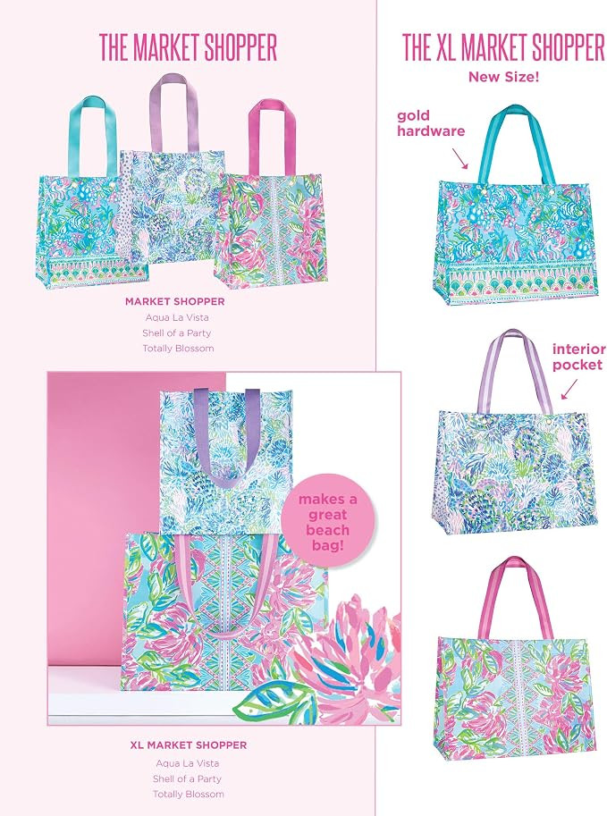 Lilly Pulitzer Purple/Blue XL Market Shopper Bag, Oversize Reusable Grocery Tote with Comfortable... | Amazon (US)