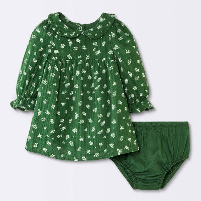 Baby Girls' Floral Ruffle Dress - Cloud Island™ Green 0-3M | Target