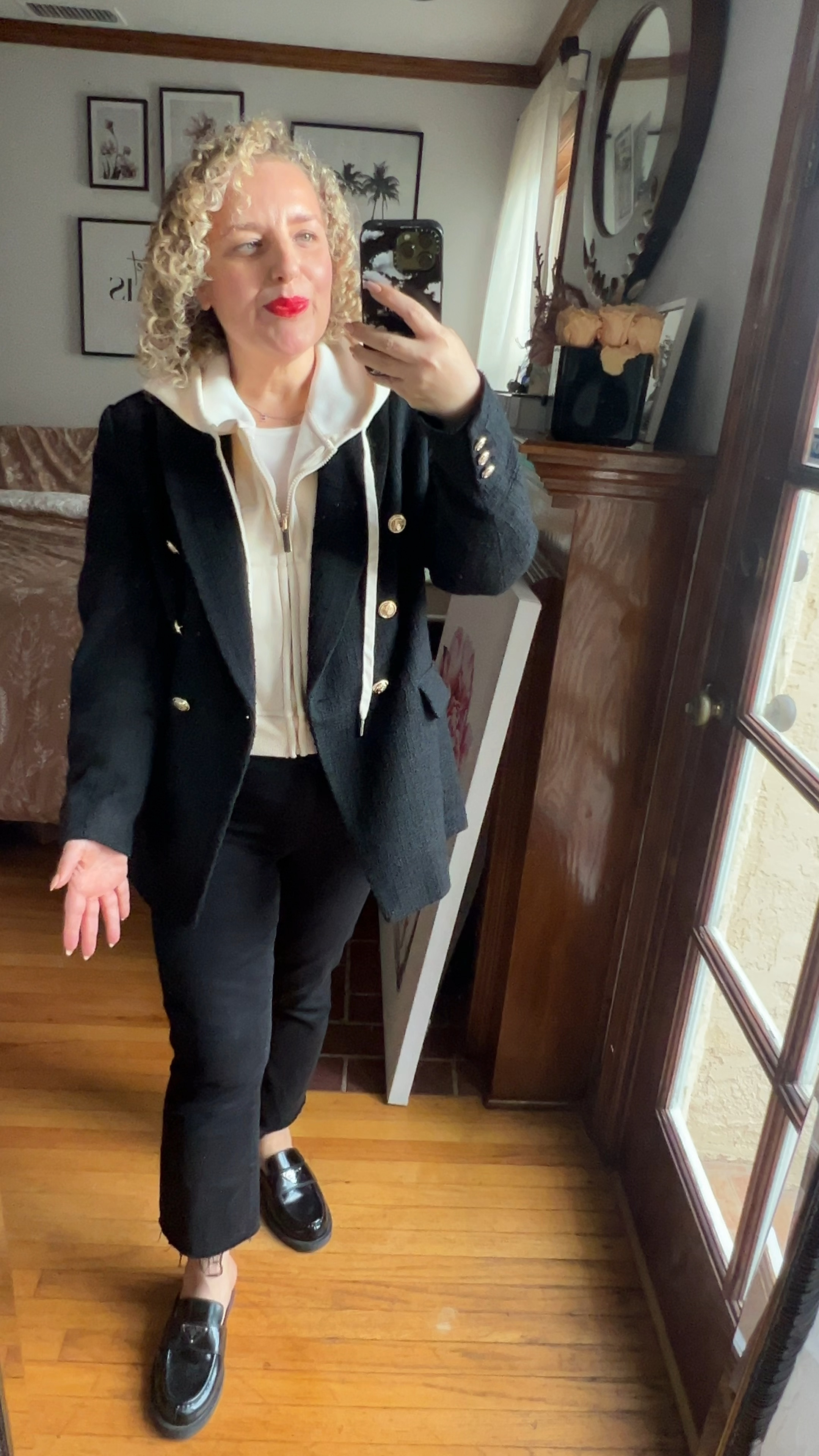 Blending sophistication with effortless style: Tailored tweed jacket (M) merges seamlessly with SUPESU hoodie (1) & L’Agencie coated jeans (28). 

Inspired by Veronica Beard's classic blazer look with hoodie insert. I linked the blazer and hoodie insert in case you want to shop the original look. 

he jacket could've been sized down (wearing size M), while the jeans offer a flawless fit (wearing size 28). The cropped hoodie, though petite-friendly, adds a modern edge. 

Perfect for workwear or travel outfit for your adventures. #FashionSizing #Workwear #TravelOutfit

#LTKVideo #LTKworkwear #LTKtravel